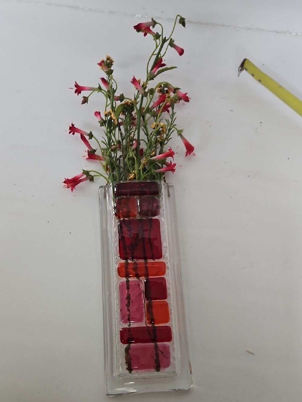 Handmade Glass Tiled Bud Vase in Pink and Red